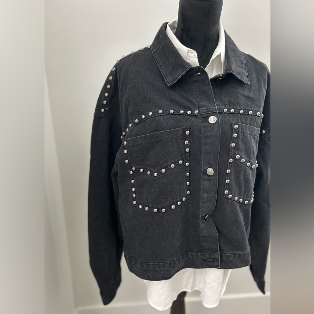 Womens Black Denim Jacket Cropped  Studded Plus Size 1X NWT